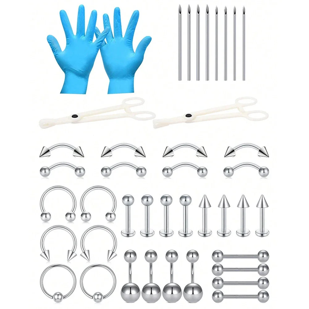 Edelstahl-Piercing-Set 14G/16G Bauchnabelpiercing-Set Septumpiercing-Set Lippen-Zungen-Nippel-Ohrpiercing-Set