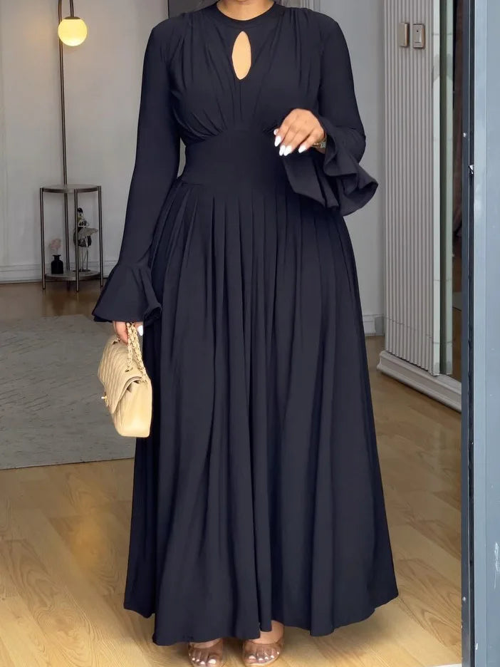 Abito lungo nero donna in poliestere con maniche lunghe — immagine 7