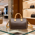 Women Vintage Brown Boston Handbag Top Handle Cylinder Shoulder Bag Detachable Crossbody Strap Luxury Faux Leather Zipper Travel Purse