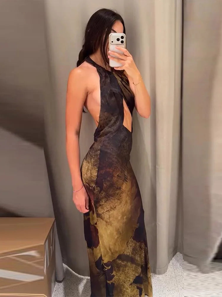 Langes Damen-Maxikleid mit Blumenmuster und V-Ausschnitt