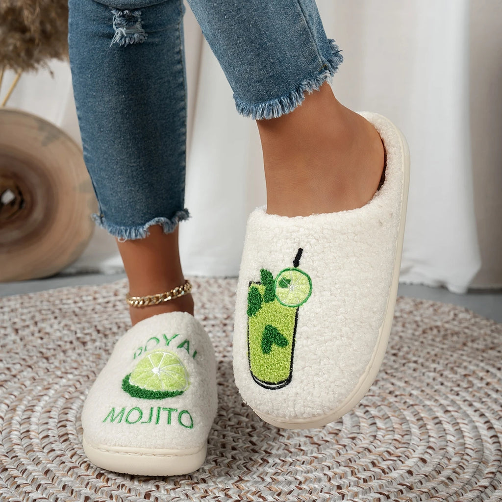 Chaussons d’intérieur pour femme, motif Royal Mojito, confortables et chauds, pour enterrement de vie de jeune fille, chaussons duveteux pour la maison, cadeau d’hiver pour maman et fille
