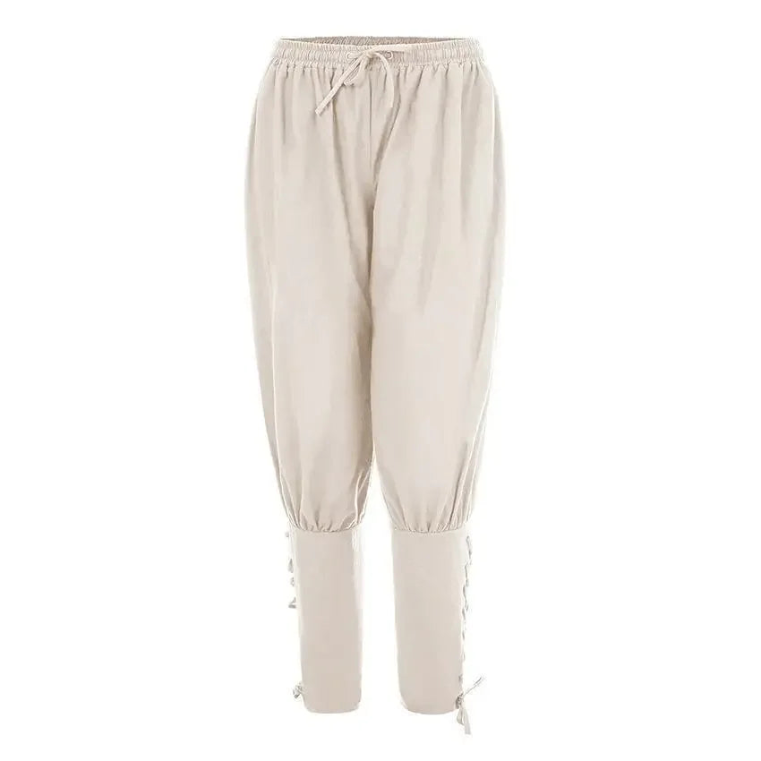 New Trendy Men's Casual Trousers Drawstring Pants Medieval Pirate Trousers Cotton and Linen Streetwear Pants Daily Wear