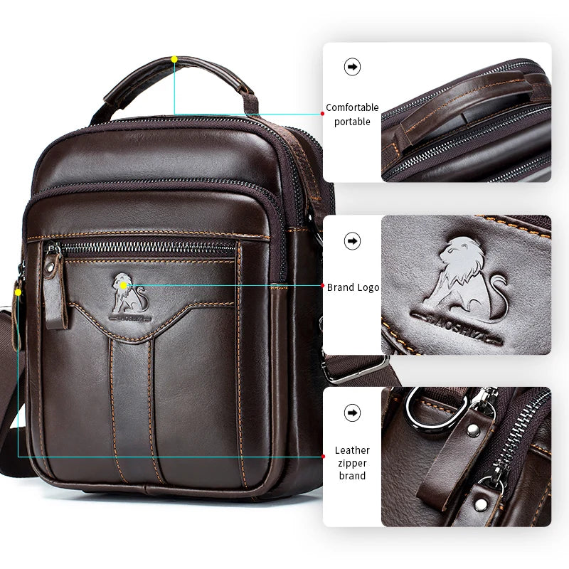 LAOSHIZI Genuine Leather Men’s Crossbody Bag
