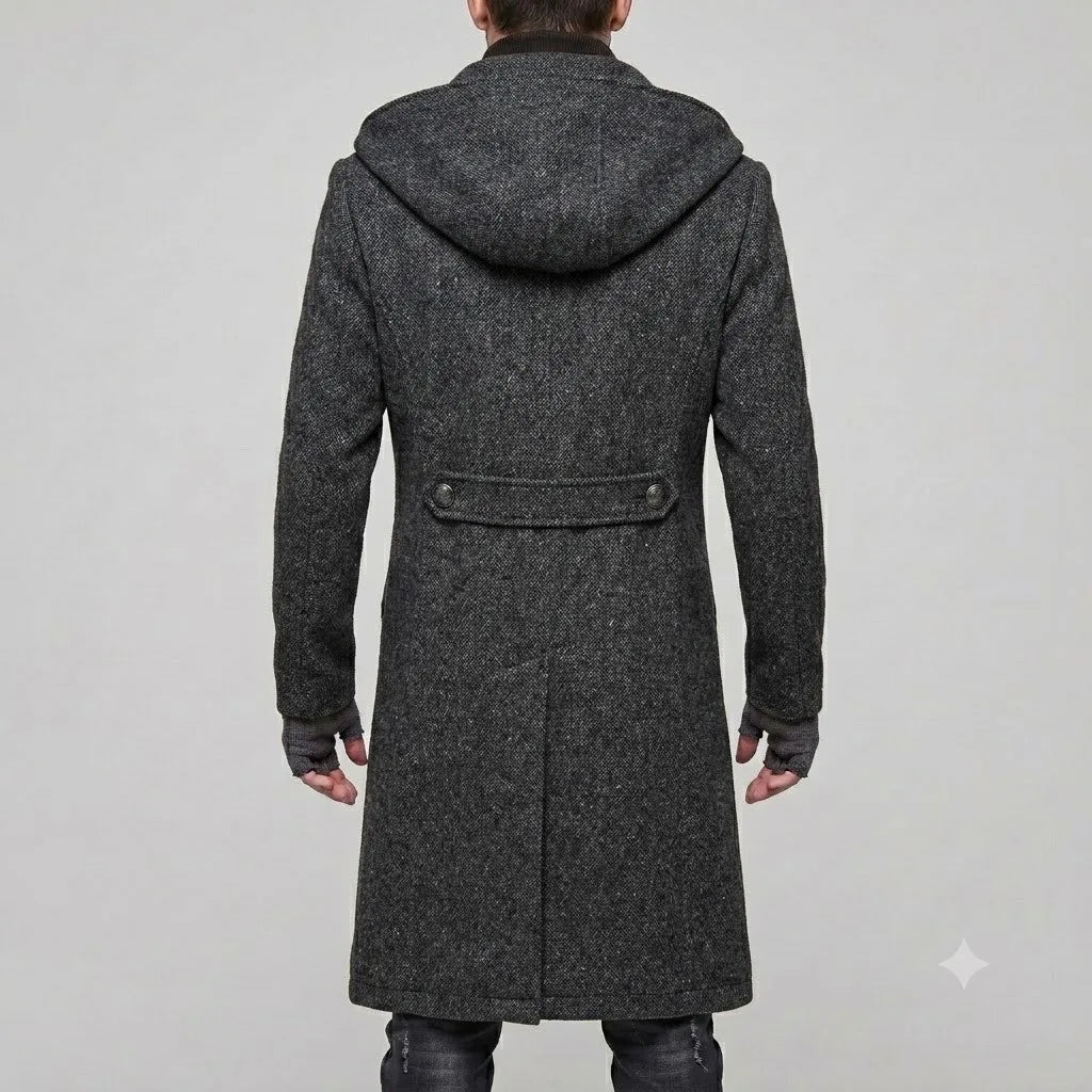 Men Hooded Jacket Wool Blends Long Coats Zipper Overcoat Full Sleeve Casual Y2k Streetwear Work Trench Coat Solid Autumn Winter