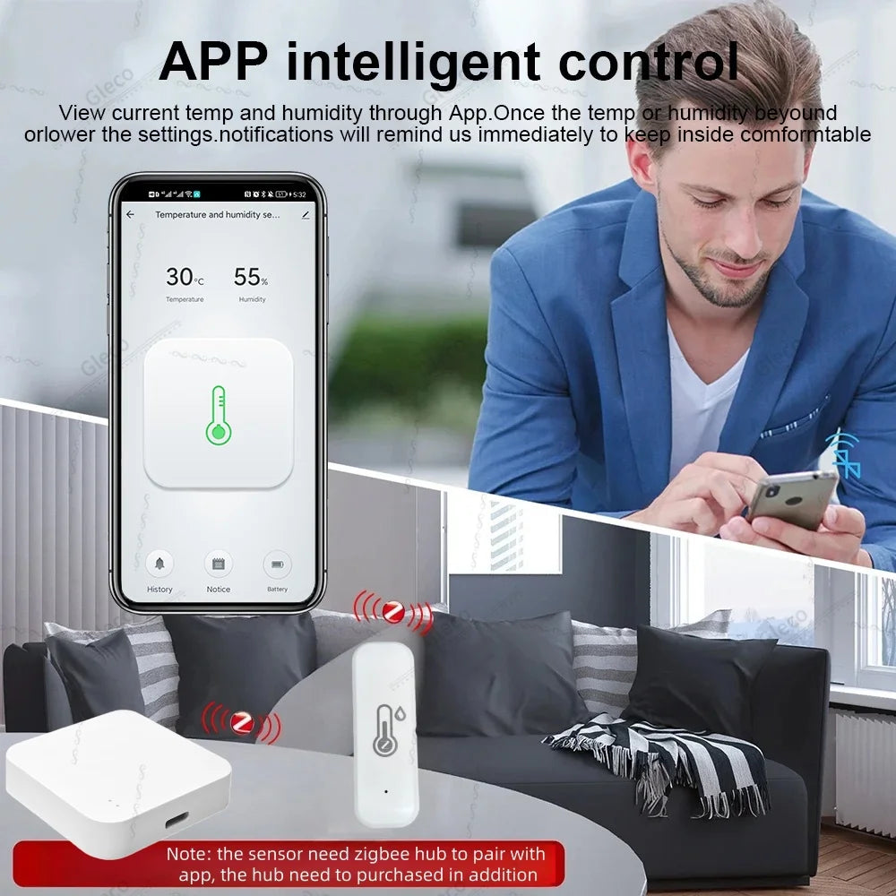 Zigbee Temperatur- und Feuchtigkeitssensor Smart Home Hygrometer Thermometer kompatibel mit Tuya Smart Life Alexa Google Assistant Z2M