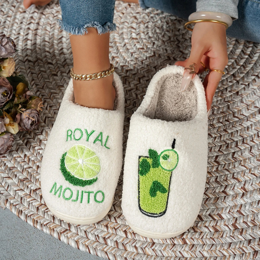Chaussons d’intérieur pour femme, motif Royal Mojito, confortables et chauds, pour enterrement de vie de jeune fille, chaussons duveteux pour la maison, cadeau d’hiver pour maman et fille