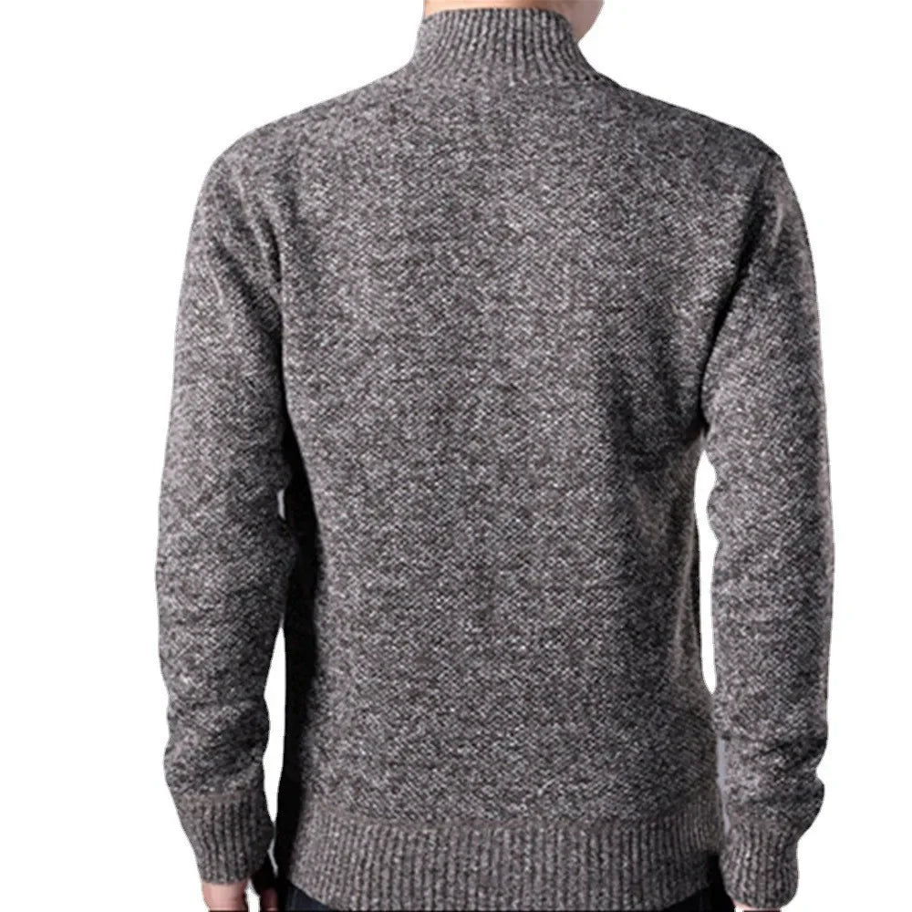 Men's Knitted Sweater Winter Thick Coat Long Sleeve Cardigan Stand Collar Fleece Male Zipper Blouse Causal Clothing for Autumn