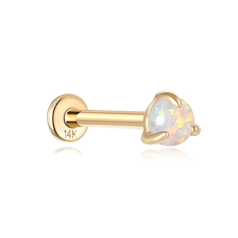 AIDE Real 14K Solid Gold Multiple Sizes Zircon Pendant Stud Earring Simple IND Piercing Ear Bone Ear Studs DIY Vintage Jewelry