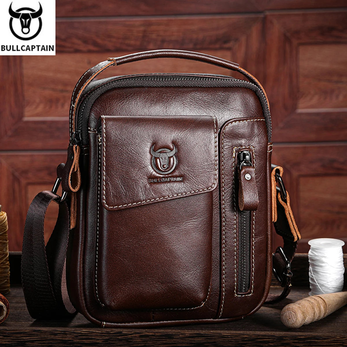 BULLCAPTAIN Genuine Leather Messenger Bag