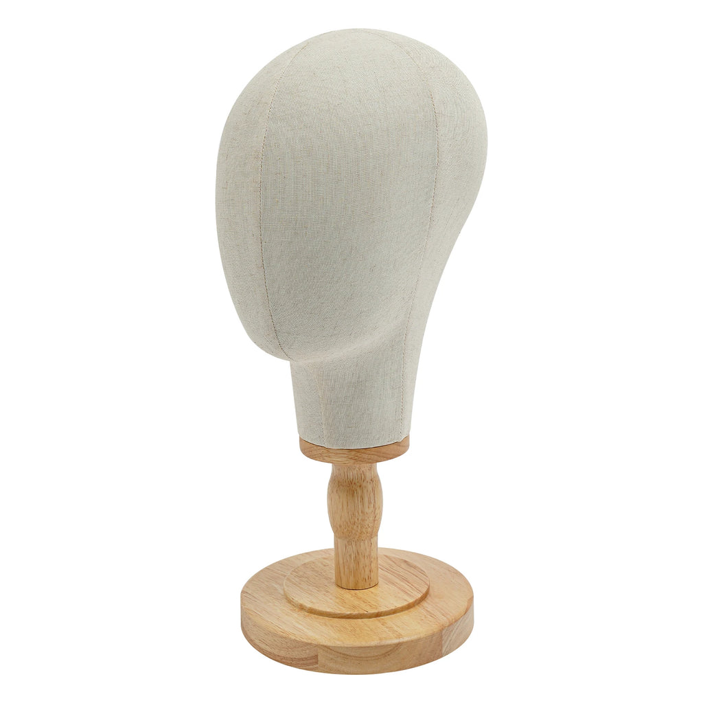 Cabeza de maniquí de lino beige, soporte para peluca, expositor de maniquí para pelucas, sombreros y gafas