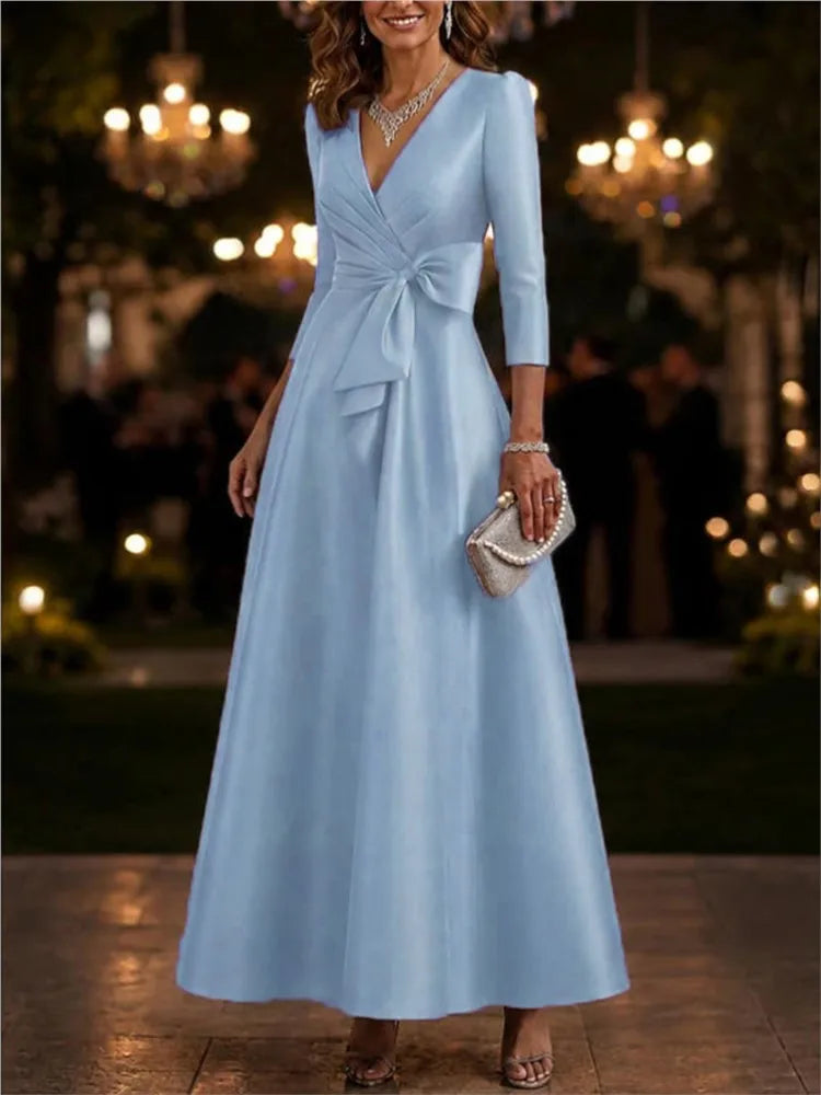 Abito midi da donna con scollo a V e maniche a tre quarti