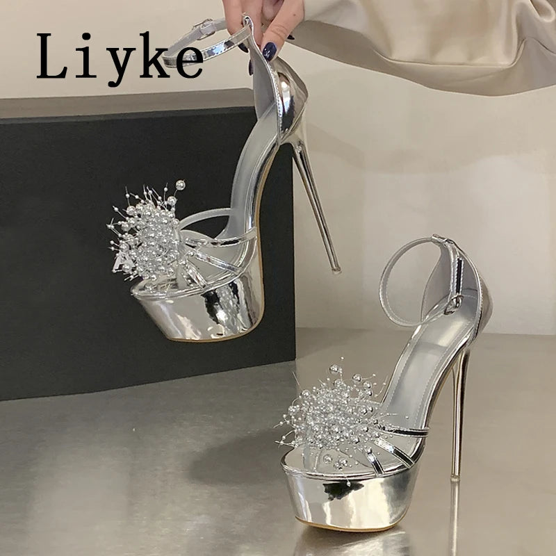 Sandali donna Liyke argento con decori a raggiera