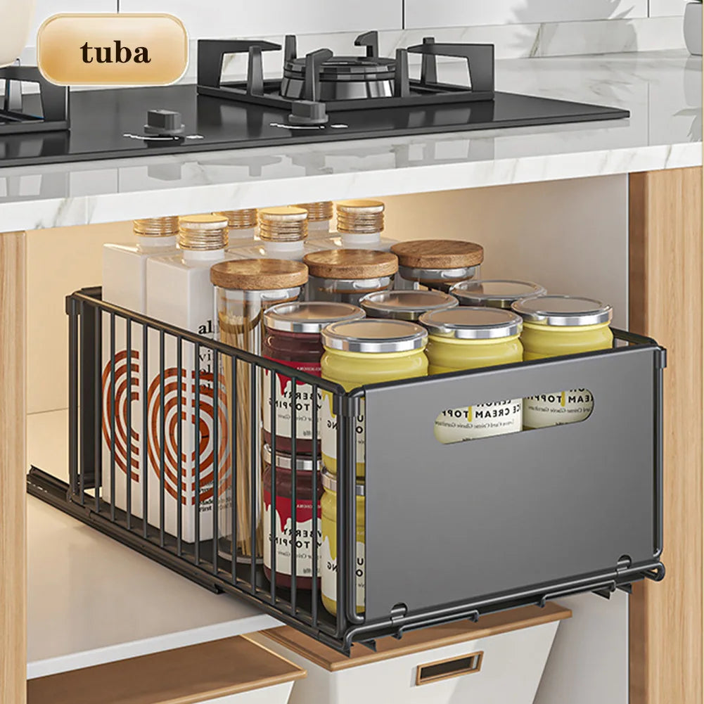 Estante de almacenamiento de cocina de 2 piezas, bandeja deslizante para condimentos, especiero, organizador de cajones extraíbles para armarios