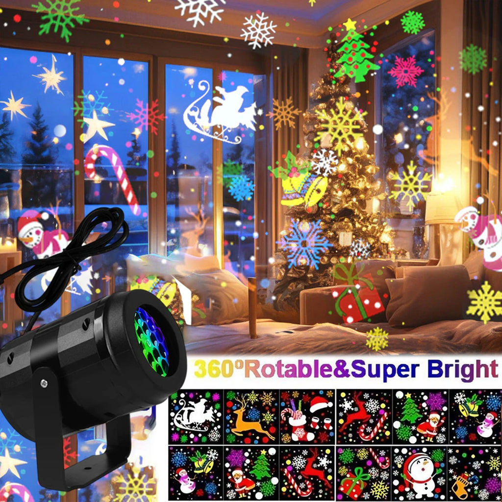 LED Christmas Projector Light 16 Patterns USB Dynamic Rotating Projection for Holiday Atmosphere Light Halloween Christmas Decor