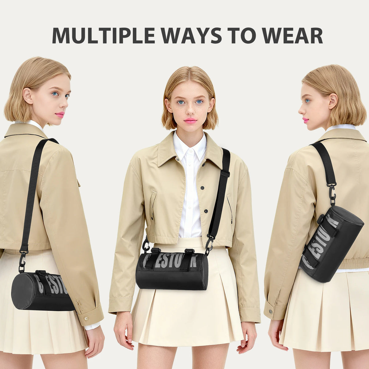Streetwear Crossbody Bag Mini Barrel Shoulder Bag Lightweight Mesh Sling Pack for Men Women Hip Hop Gym Dance Travel Daily Use