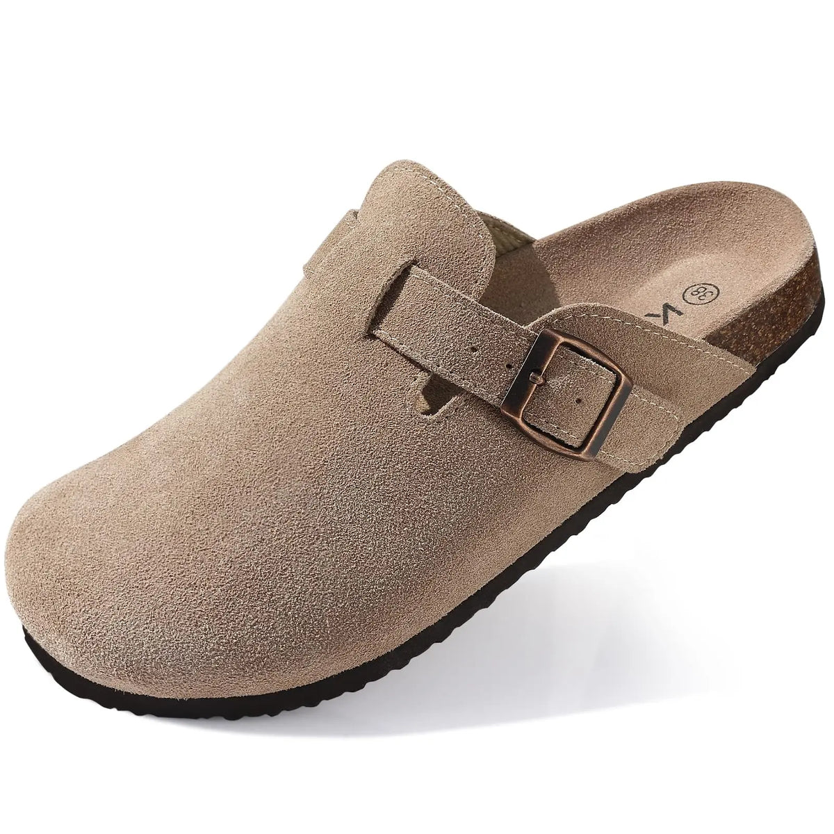 Asgard Women's Cork-Sole Clog Slippers, Fashionable Cow Suede Flat Mules with Adjustable Buckle, Men's Leather Potato Shoes, Beach Sandals