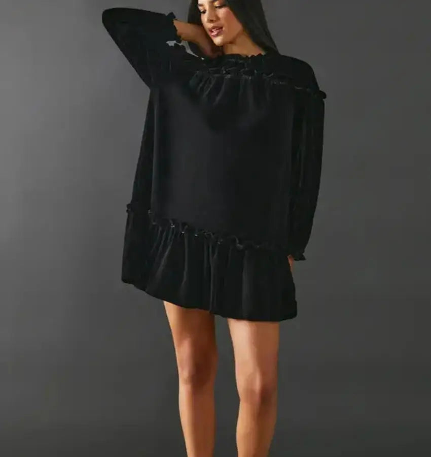 Mini abito donna con scollo rotondo e dettagli arricciati — immagine 9