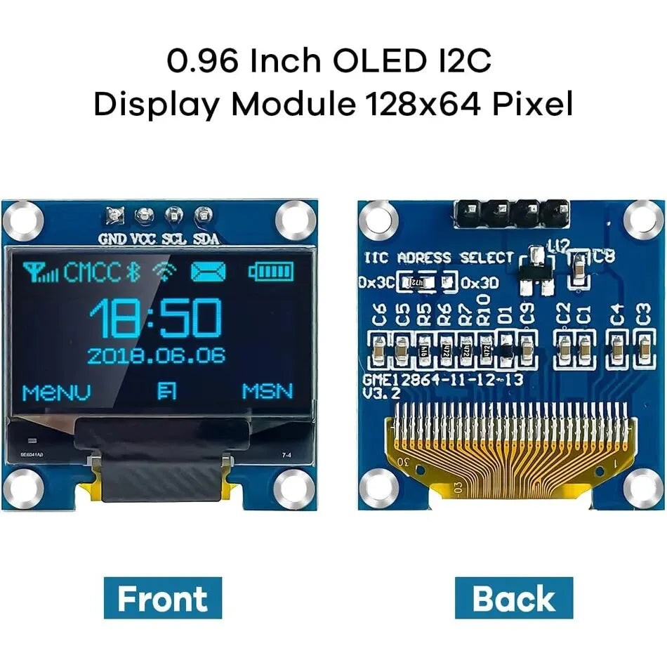Módulo de pantalla OLED de 0,96 pulgadas, I2C IIC, 128x64, SS-D-1306, 3,3 V-5 V, azul/azul, amarillo/blanco, para Arduino, ESP32 y ESP8266