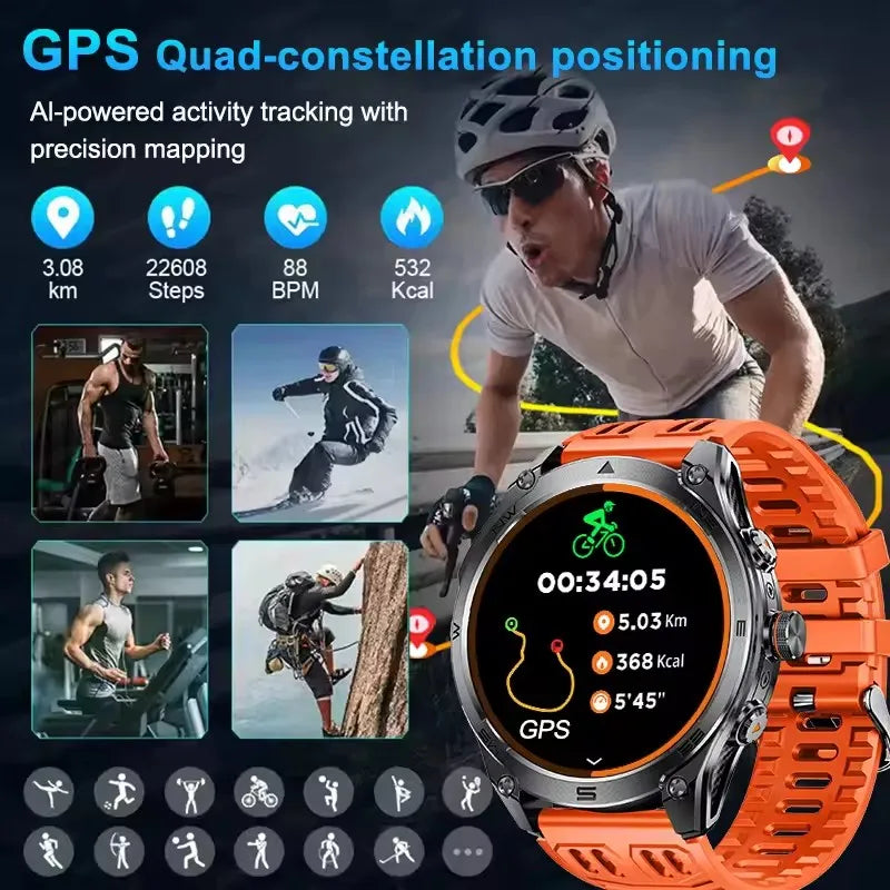 New For Android iOS GPS Smart Watch Men 1000mAh Battery 170+Sport Modes IP69K Waterproof Compass Military Grade Smartwatches2026