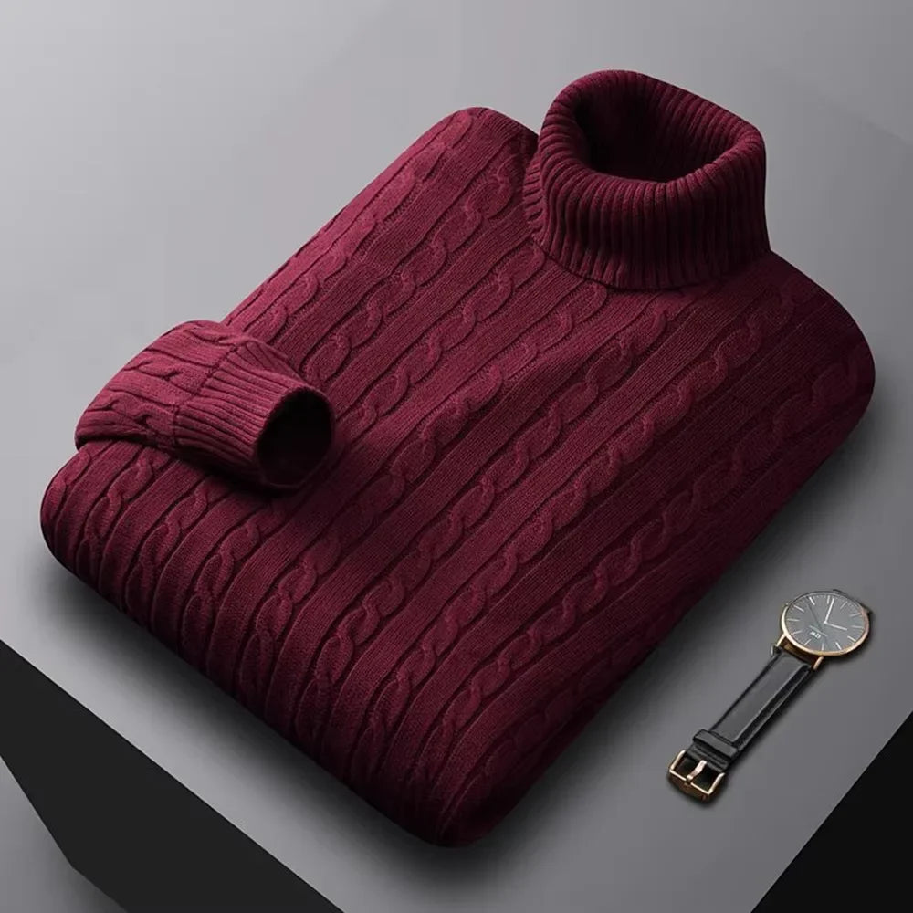 Herren-Jacquard-Rollkragenpullover für den Herbst, einfarbiger Strickpullover, lässig, warm, hoch elastisch und vielseitig einsetzbar, Herren-Sweatwear