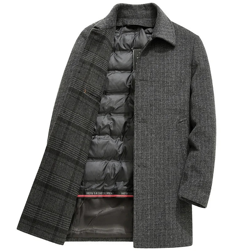 2025 New Arrival Winter Top quality white duck down liner wool trench coat men,male thicked warm overcoat size M-4XL  22837