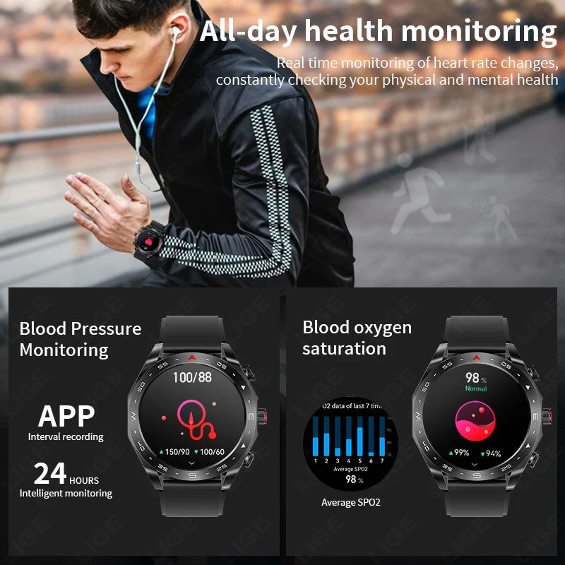 LIGE AMOLED Smartwatch with Bluetooth Earphones