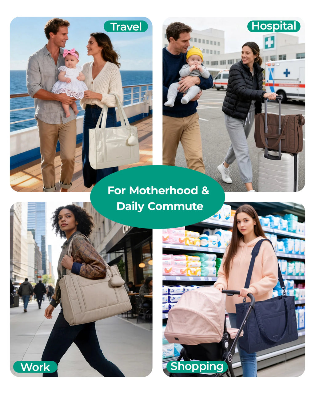 BAGSMART Diaper Bag Tote 5-in-1 Mommy Bag Water Resistant Puffer Baby Bag with Pacifier Case Insulated Pockets
