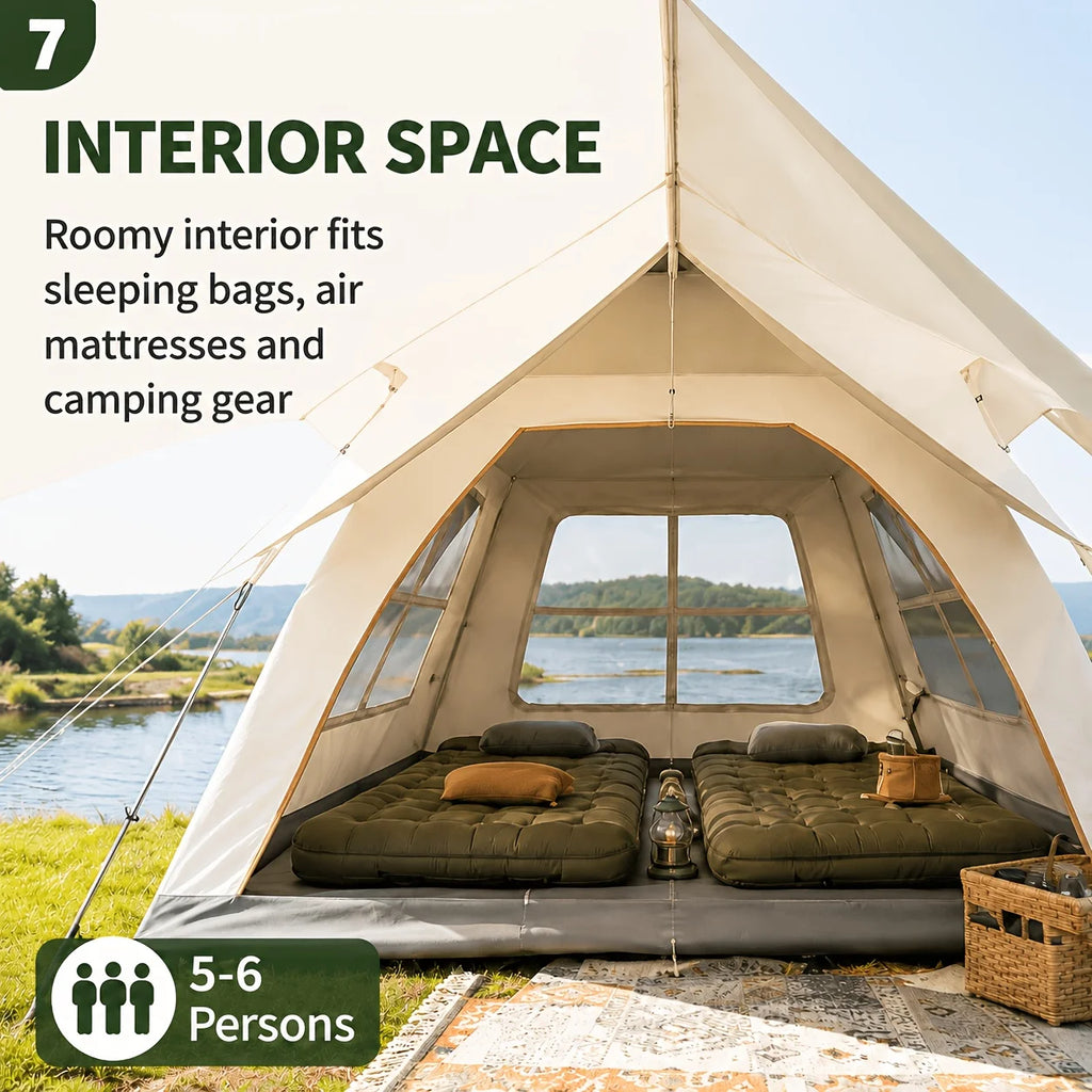 Automatic 2-in-1 Family Pop-Up Tent with Canopy UPF 50+ Waterproof for 3-5 People Fiberglass 240x240x155 cm