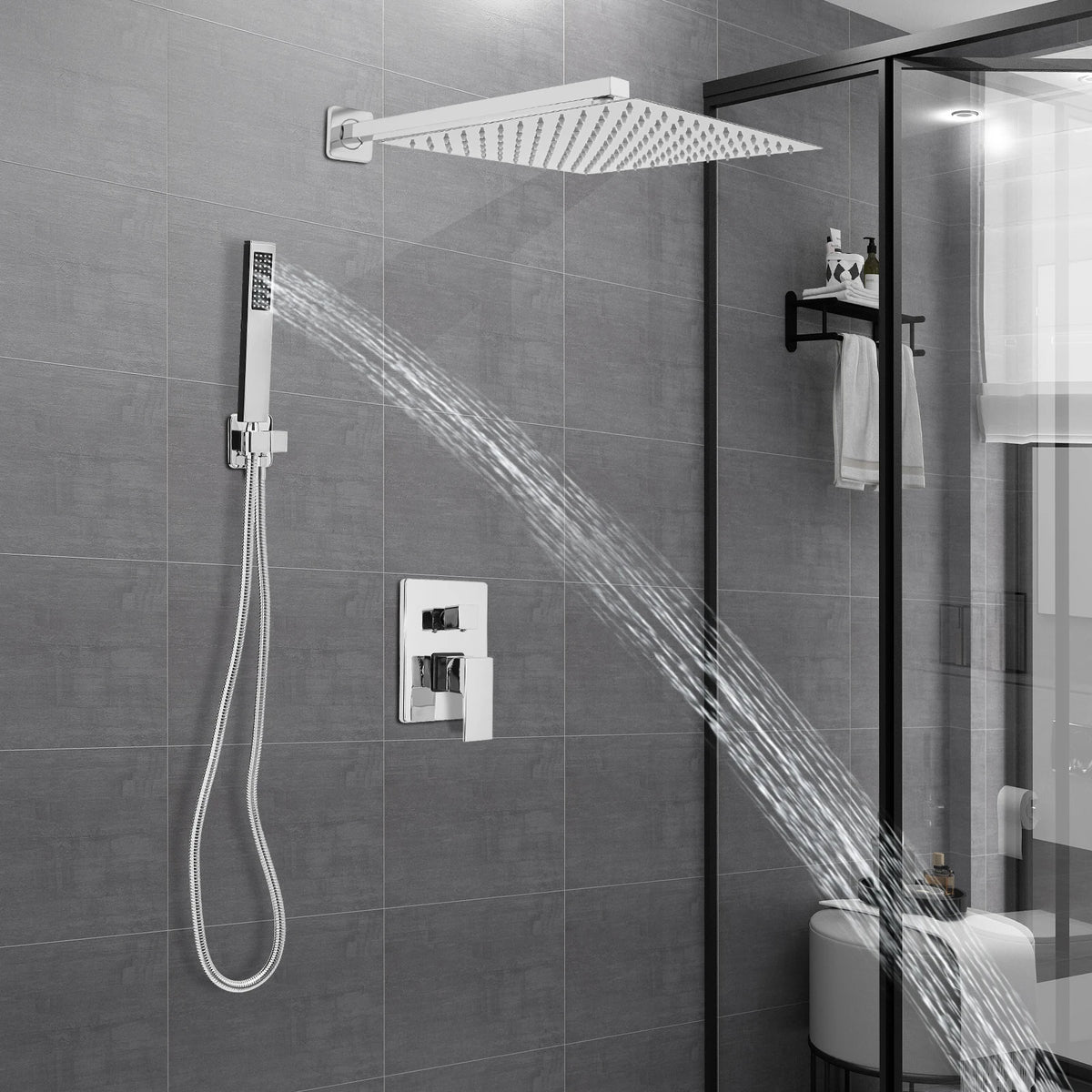 Aufputz-Duschset, Wandmontiertes Duschsystem Badezimmer-Duschset Silber/Schwarz