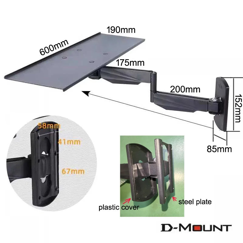 Support clavier mural D-MOUNT 200-KYM3 600x185mm pour poste de travail debout, bras long