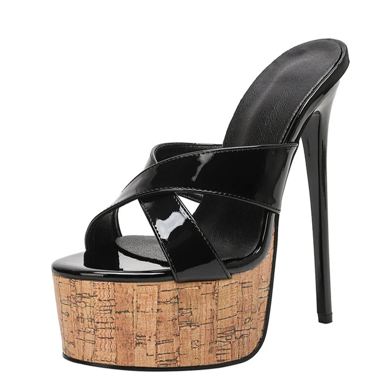 Mules donna Liyke nere con plateau effetto sughero