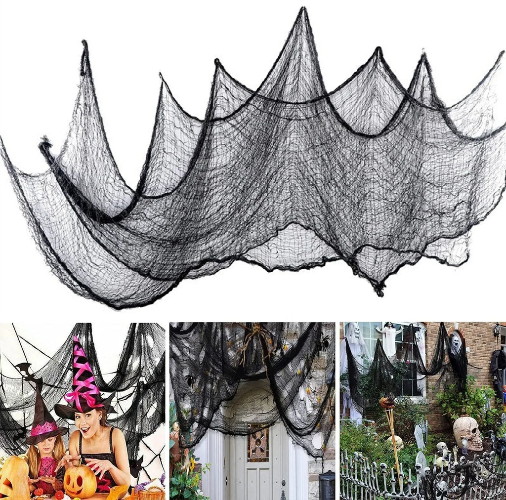 76 x 183 cm Halloween-Dekoration, schwarzer Gruselstoff aus Gaze für Fenster, Tisch und Tür, schaurige Netzdeko für Kostümpartys und Spukhaus-Wanddekoration
