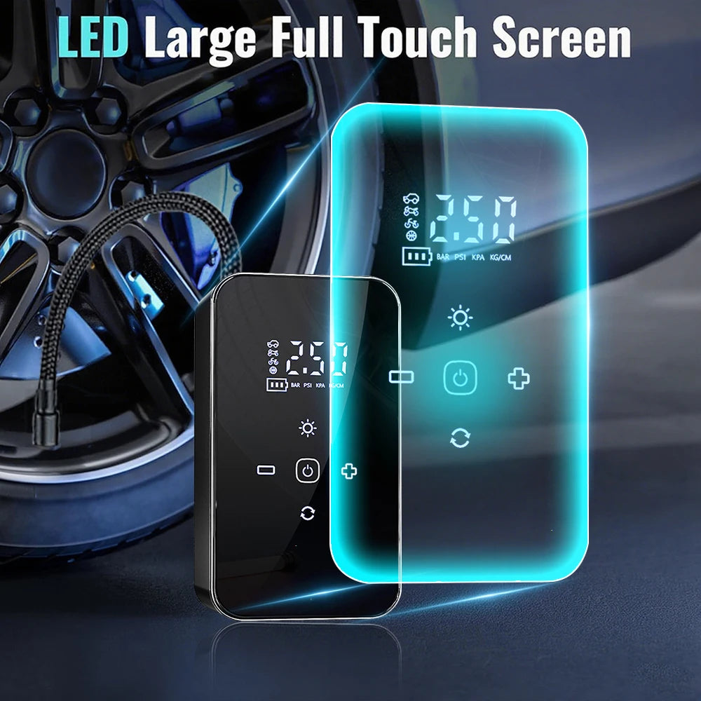Gonfleur d’air électrique portable sans fil à écran tactile, mini-compresseur pour pneus de moto, vélo et voiture, ainsi que pour ballons