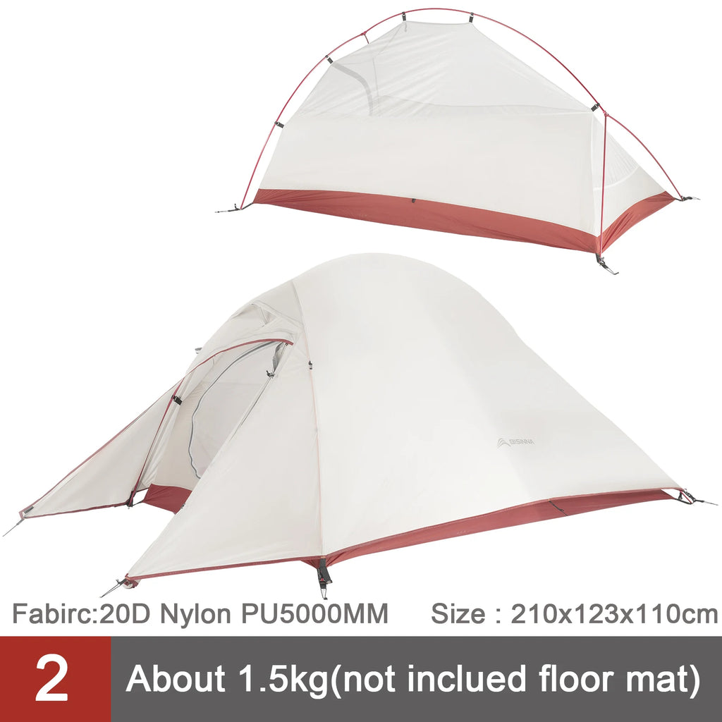 BISINNA Ultralight Camping Tent Backpack Tent 20D Nylon Waterproof Outdoor Hiking Travel Tent Cycling Tent 1-2 Person