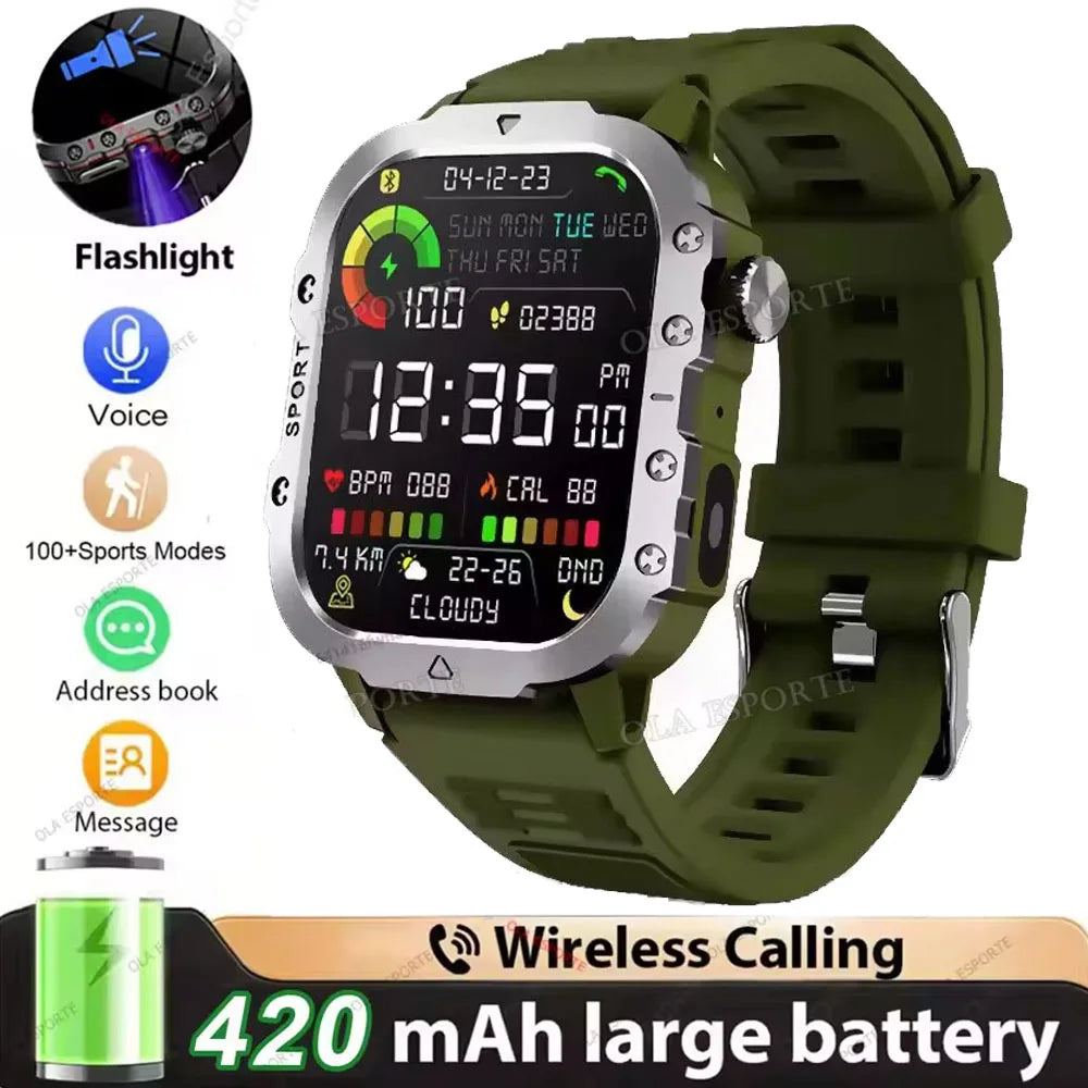2026 New Military-grade Smart Watch Men GPS Flashlight 3ATM Waterproof Watch Bluetooth Call 100+Sport Outdoor Smartwatch Pk HT30