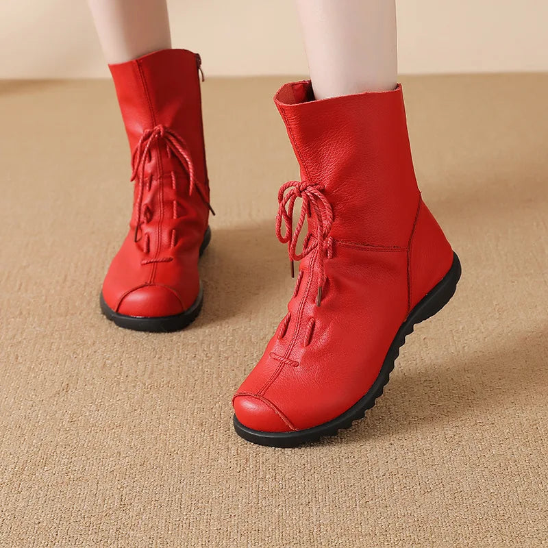 Damen-Kurzstiefel aus PU-Leder für Herbst und Winter, mit Plüschfutter, weicher rutschfester Sohle, bequemen niedrigen Absätzen und lässigem Stil, knöchelhoch