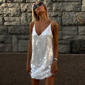 Sequin Spaghetti Strap Transparent Dress Women Sexy Deep Lace V-neck Bodycon Beach Party Dresses 2025 Chic Elegant Vacation Gown