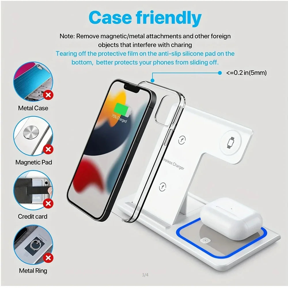 3 in 1 Magnetic Wireless Charger Stand for Magsafe iPhone 17-2 Apple Watch 8/7 & Airpods Pro Fast Charging Station