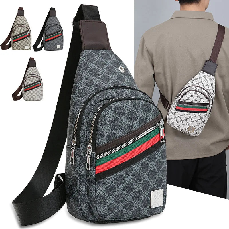 Men’s PU Crossbody Chest Bag with Earphone Opening