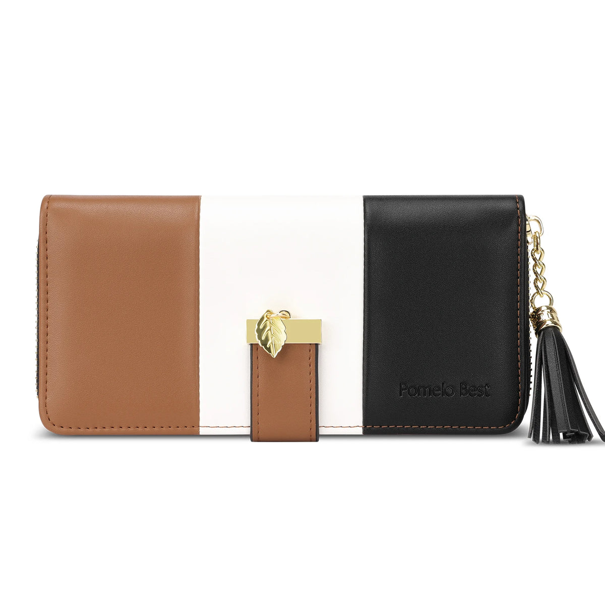 Pomelo Best 2026 Women RFID Wallet Color Block PU Clutch Multi Card Slots Phone Compartment Zipper Ladies Travel Coin Purse