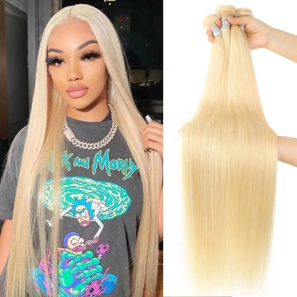 613 Glattes Echthaar-Bundles Remy Brasilianisches Blond 1/3/4 Bundles-Angebot Knochenglattes Echthaar Unbehandelte Extension-Bundles Brasilianisches 613 Glattes Echthaar für schwarze Frauen