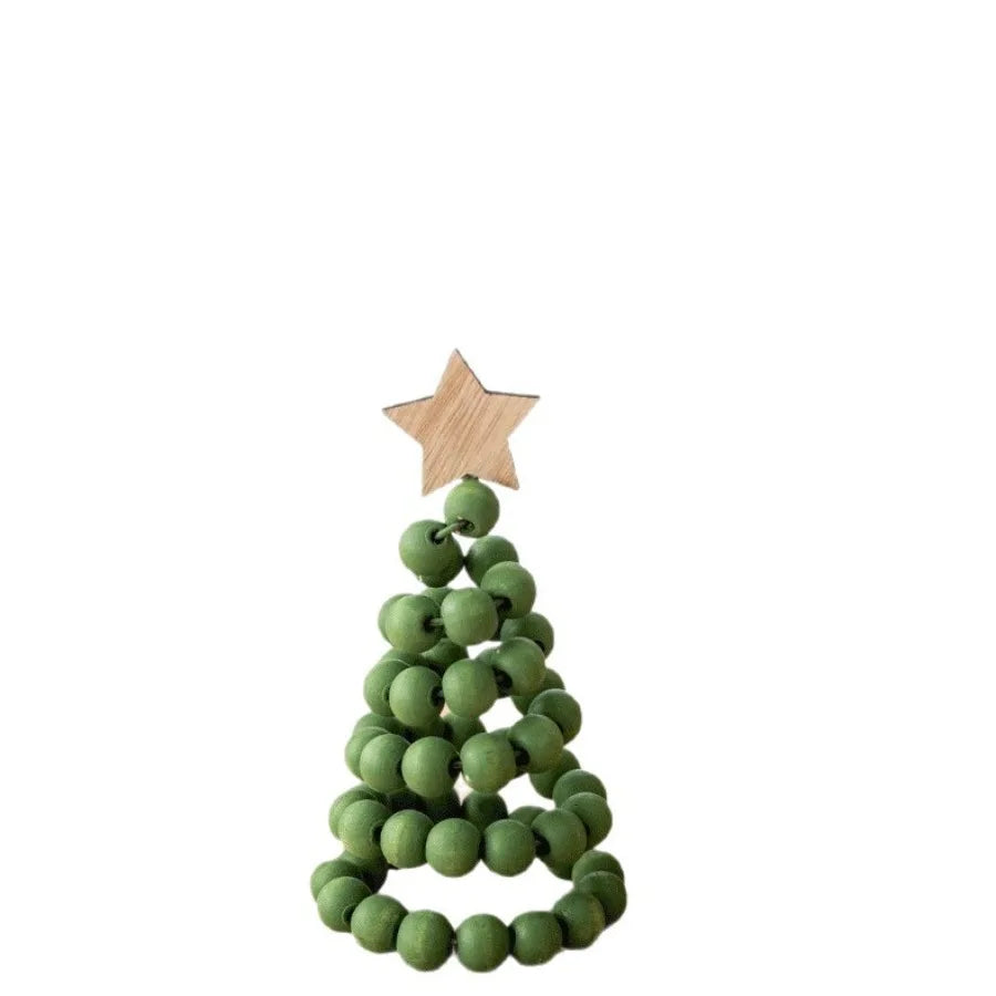Adornos de decoración navideña, árbol de Navidad creativo de gama alta con cuentas de madera nórdicas, adorno de escritorio, árbol de Navidad artificial