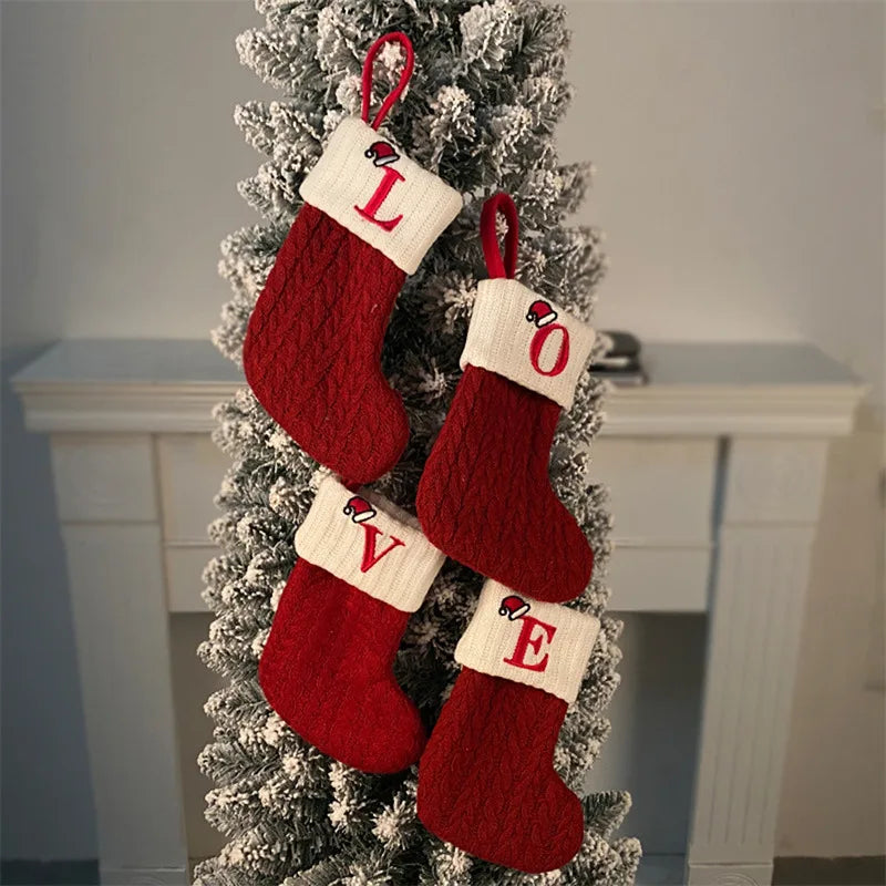 Christmas Socks Knitting Snowflake Letter Stocking Christmas Decoration For Home 2024 Xmas Tree Ornament Gift Navidad Natal 2025