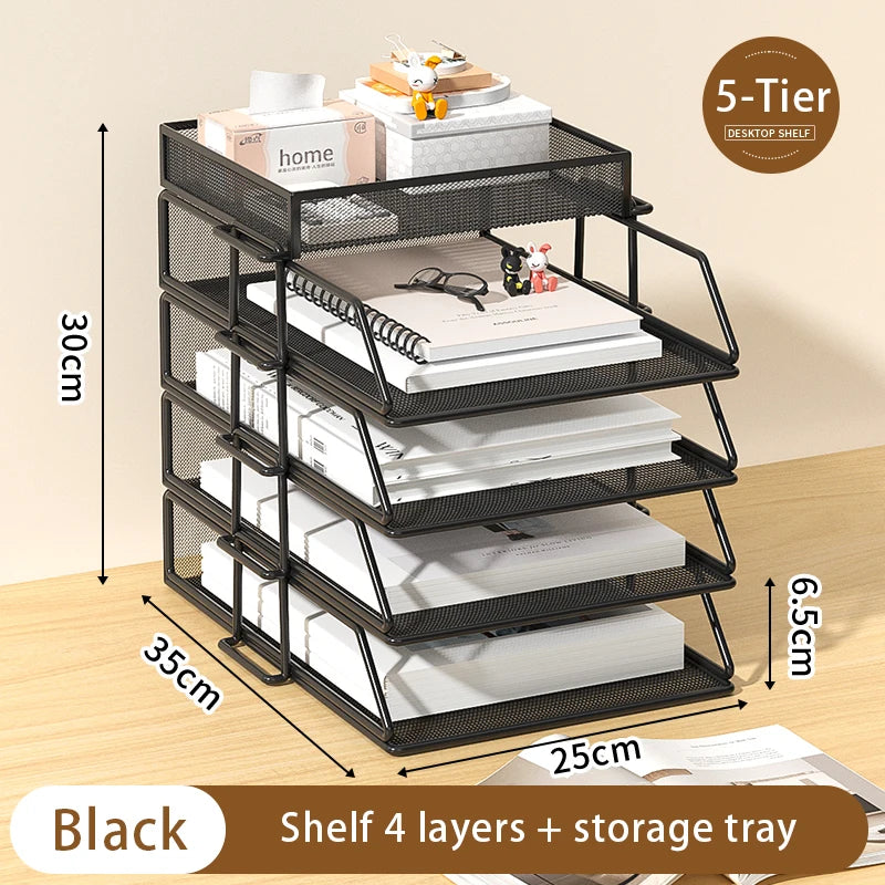 Stackable 4- or 5-Tier Metal Desk Tray