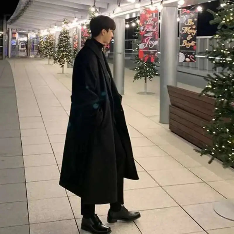 IEFB Korean Style Men's Fashion Tide Woolen Coat Single Breasted Overcoat 2026 Autumn New Stylish Trench Casual Loose Fit 9D1655