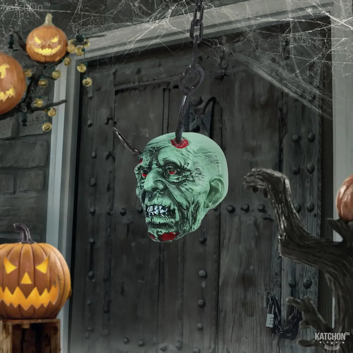 Décorations d'Halloween tête, mains et pieds suspendus par des chaînes, accessoires d'horreur pour extérieur, maison hantée, salle secrète et décor d'Halloween