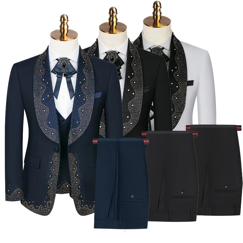 2024 High-grade Light Luxury Men's 3-Piece Suit Set, Wedding, Host, Banquet, Performance, and Party Blazer with Pants and Vest, S-3XL