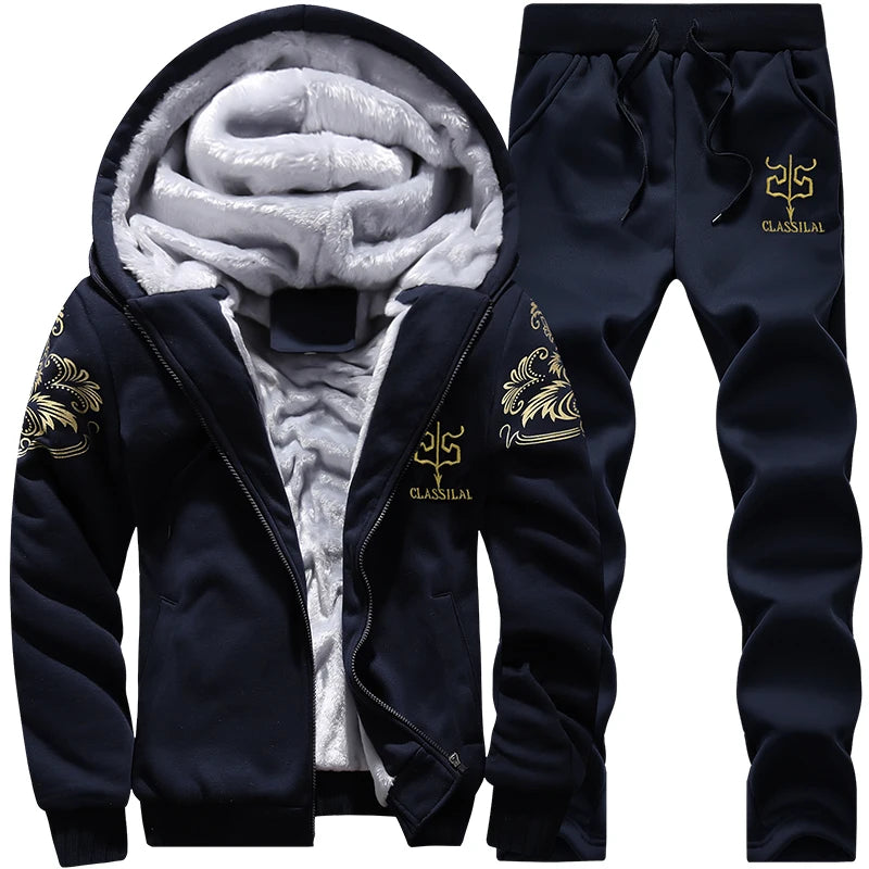 Men's Winter Sets 8XL Tracksuits Hoodies Casual Hooded Warm Sweatshirts Thicker Fleece Jackets Pants 2-Piece Men's Sweatshirts