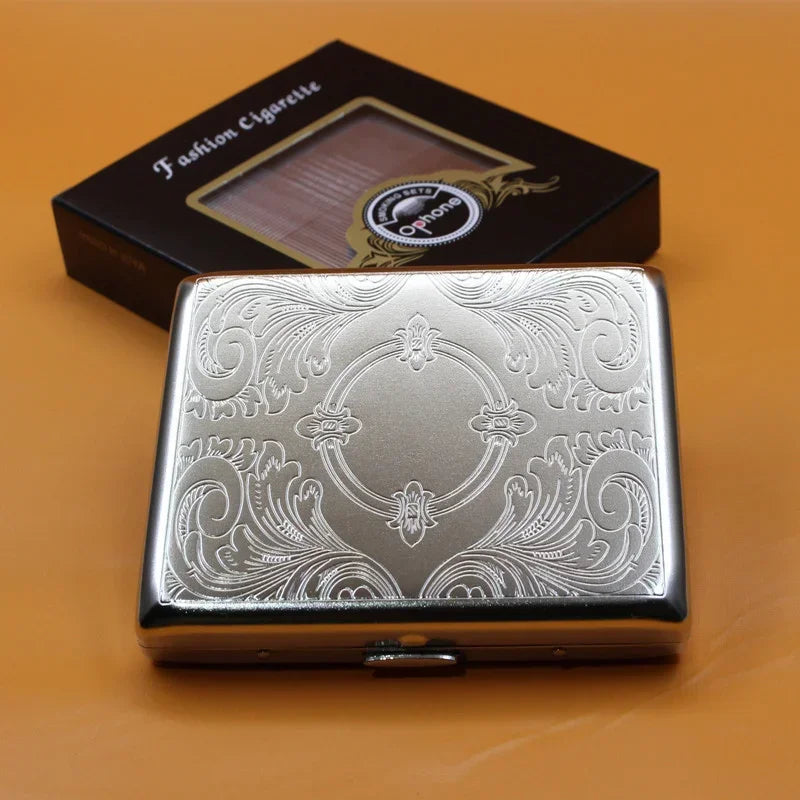 Metal Cigarette Case – Embossed Stainless Steel, Portable Personalized Gift, Compact Storage for Smoking Accessories
