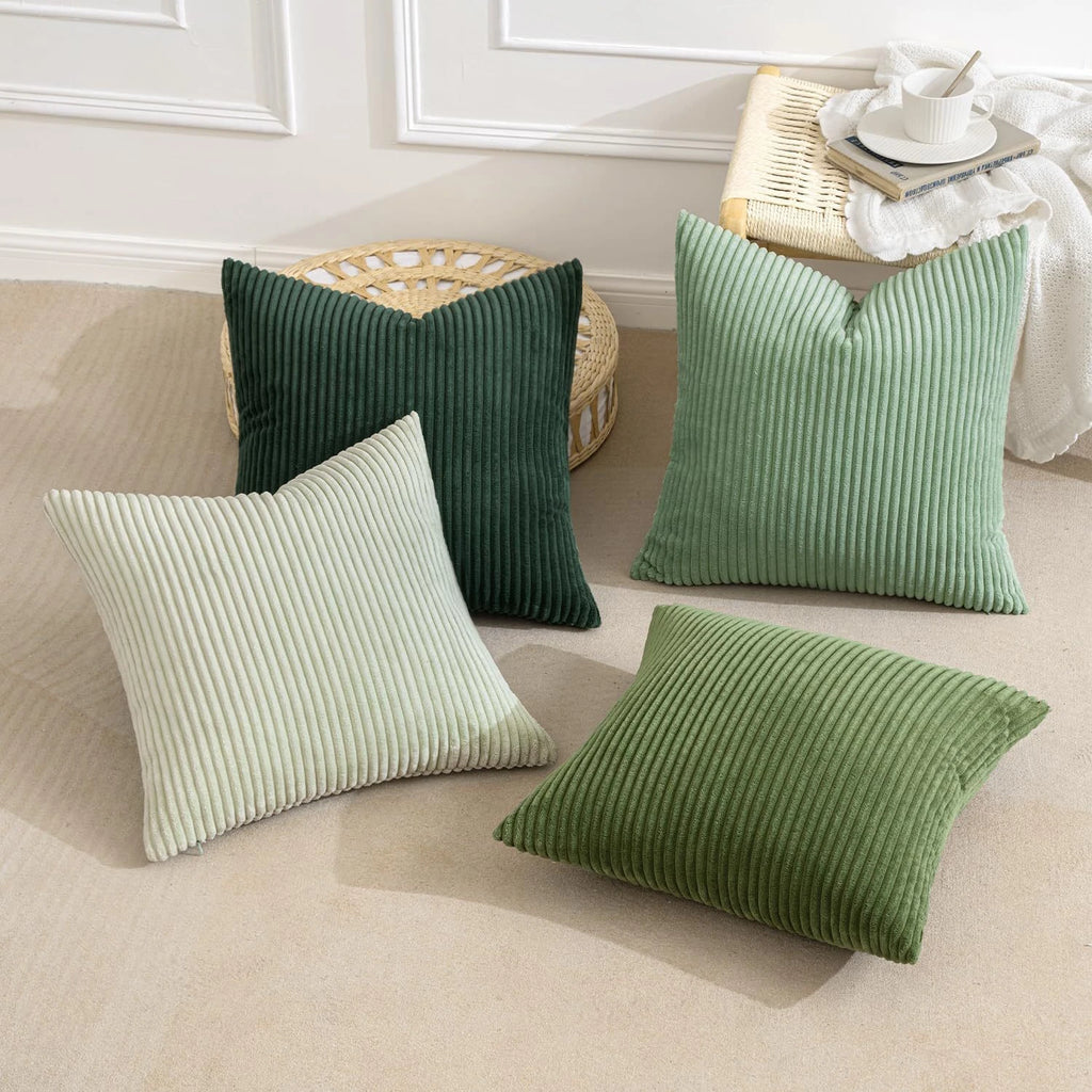 4-Piece Boho Farmhouse Throw Pillow Covers, Modern Nordic Cushion Covers, Soft Corduroy (Pillowcases Without Inserts)